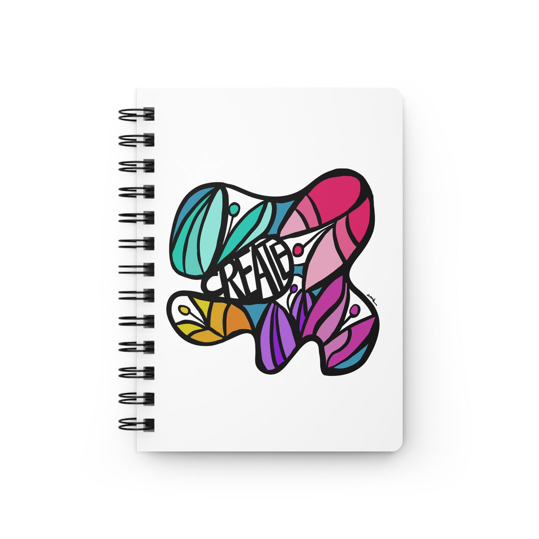 Floral journal with abstract tulips and the word 'create' on the cover by Annmarie Boyle for the Flourish stationery collection.