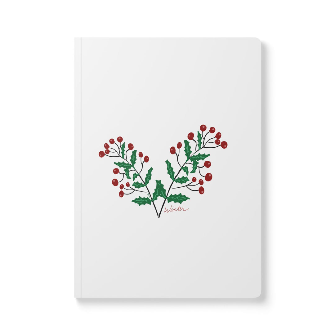 Softcover journal featuring holly and ivy. Winter journal in the Seasons stationery collection by Annmarie Boyle