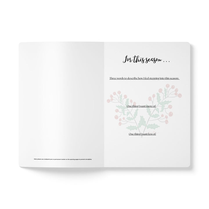 Winter journal from Seasons stationery collection featuring guided journaling prompts