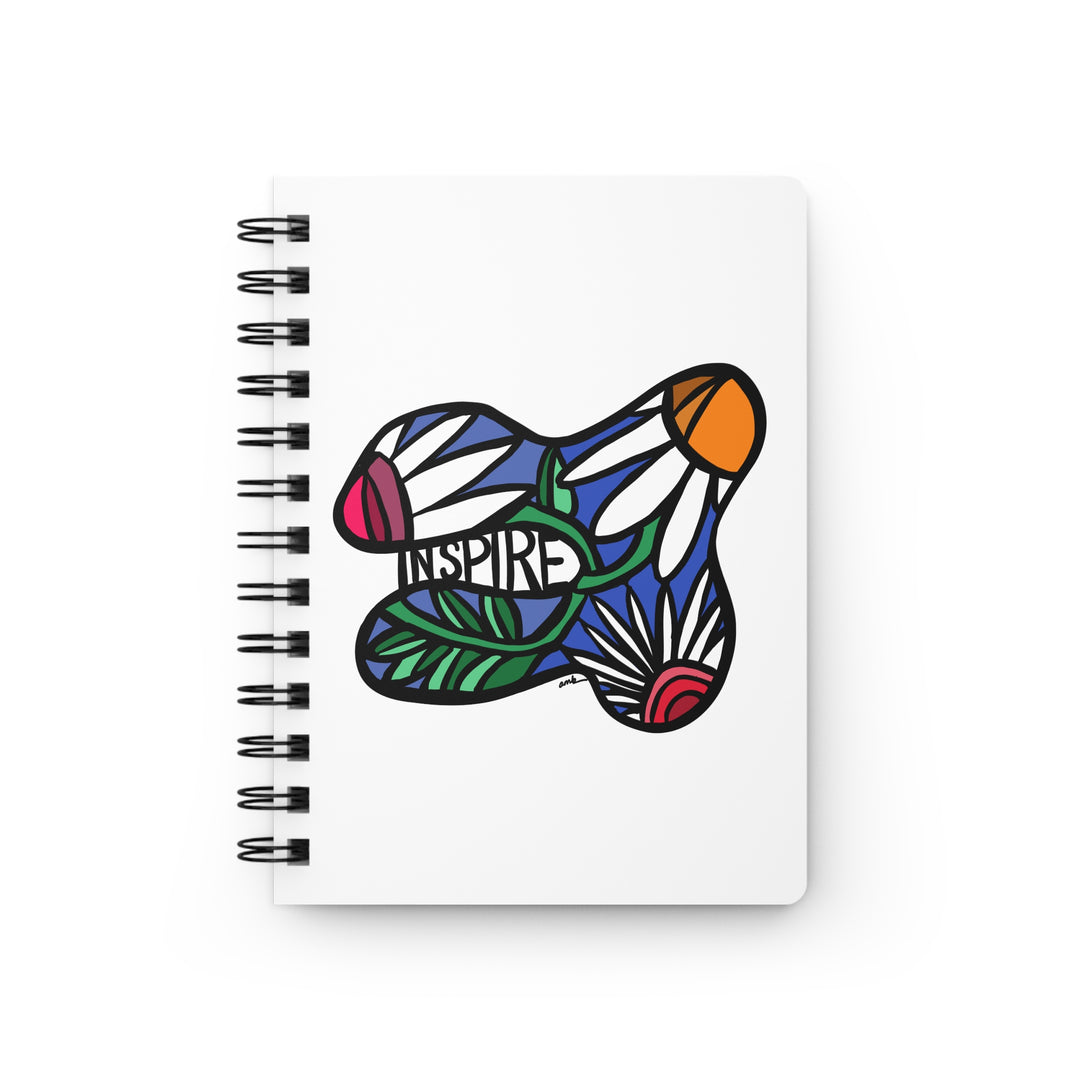 Floral journal with abstract daisies and the word ‘Inspire’ on the cover by Annmarie Boyle – The Landing Flourish stationery collection