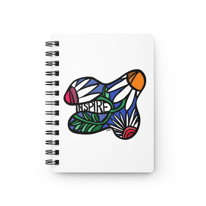 Floral journal with abstract daisies and the word ‘Inspire’ on the cover by Annmarie Boyle – The Landing Flourish stationery collection