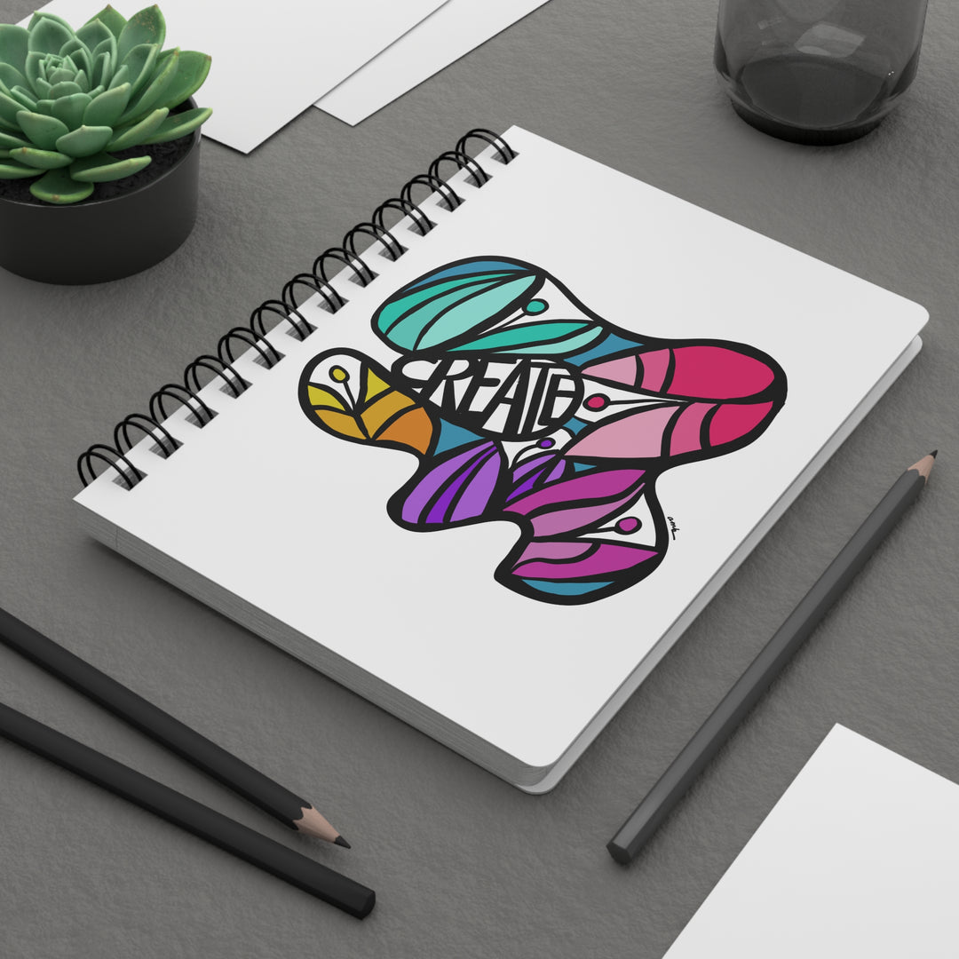 Desk scene with floral 'create' journal with pencils and succulent - Annmarie Boyle at The Landing
