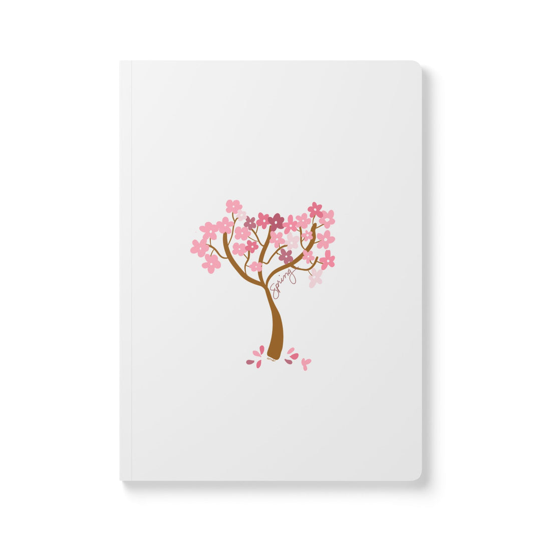 Cover of lined journal featuring an illustrated cherry blossom tree for Seasons stationery collection by Annmarie Boyle - Spring edition