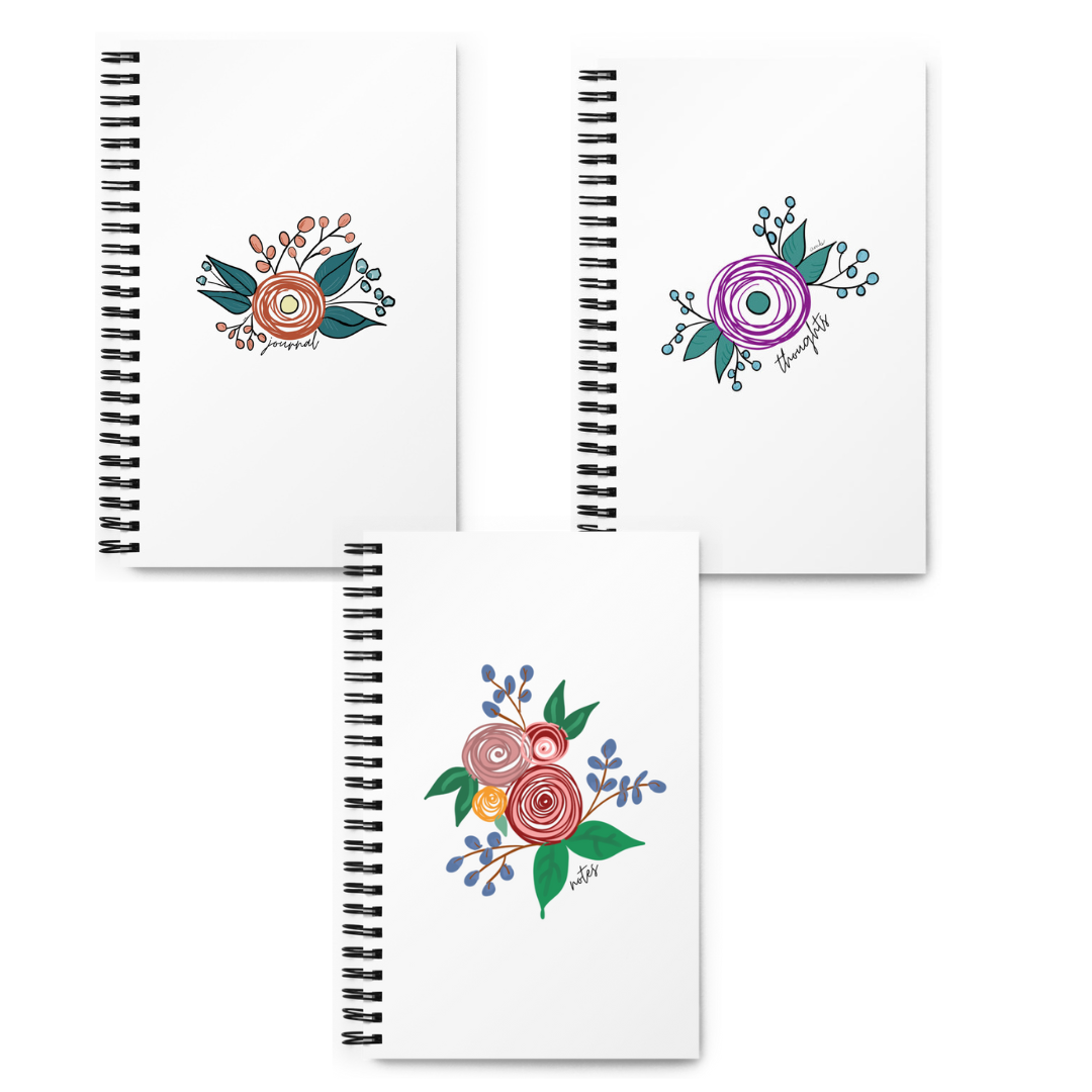 Set of 3 floral inspired spiral notebooks by Annmarie Boyle for the Floral Notes journal collection